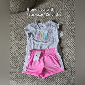 Puma Light Gray Tee with Pink Athletic Shorts